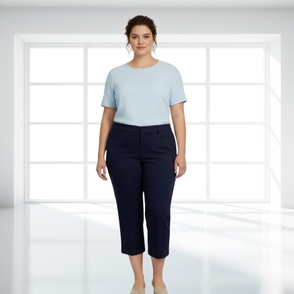 Chaps Navy Blue Cropped Pants | Size 16W | Classic & Comfortable - Picture 1 of 14